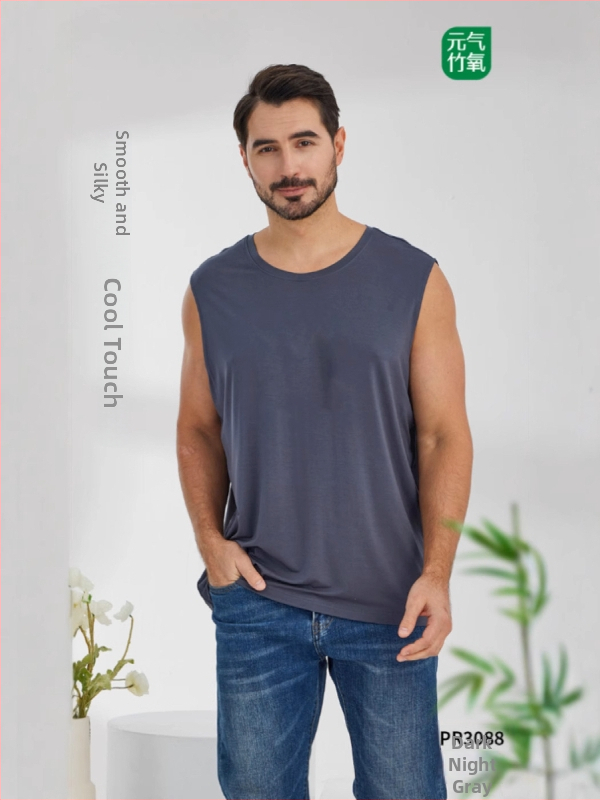 Pánska športová vesta bez rukávov z bambusových vlákien (viskóza), Slim Fit, jednofarebná, hrubšia látka