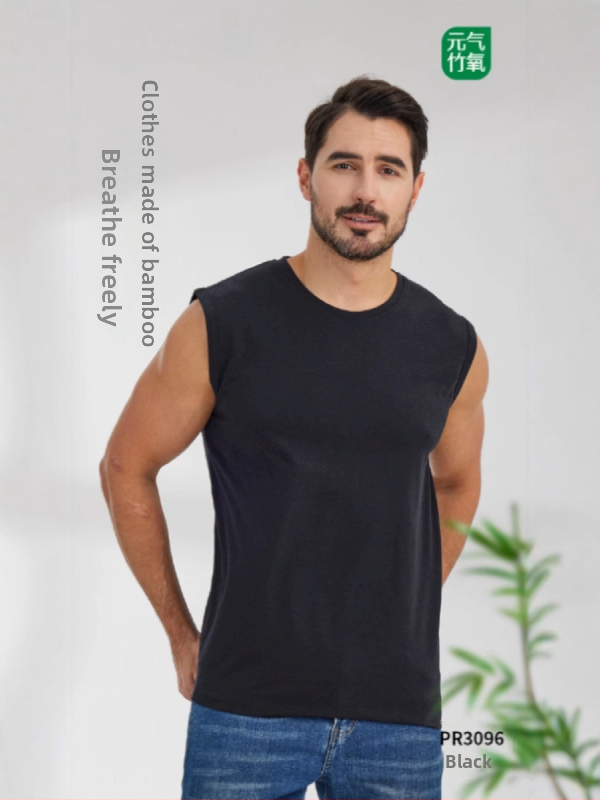 Pánska športová vesta bez rukávov z bambusových vlákien (viskóza), Slim Fit, jednofarebná, hrubšia látka