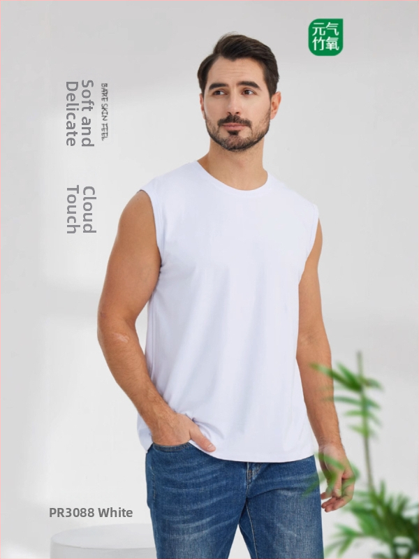 Pánska športová vesta bez rukávov z bambusových vlákien (viskóza), Slim Fit, jednofarebná, hrubšia látka