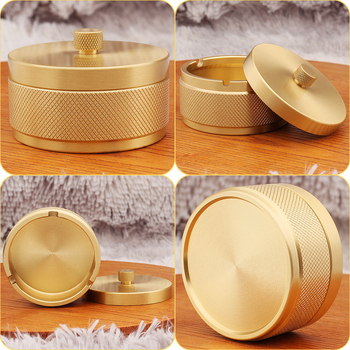 Meďový popolník do auta s mriežkovým dekorom, Tang min, čínskeho štýlu, stolový kovový ozdobný predmet s viečkom
