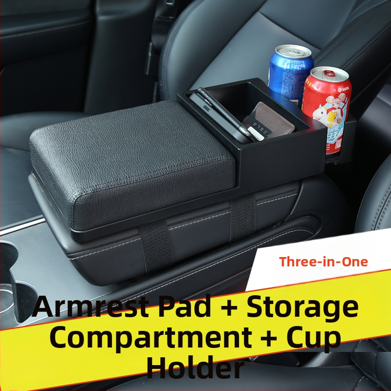 Automašīnas rokasbalsta kastes organizētājs ar salvetes kastīti un izvelkamu glāžu turētāju, plastmasa, modelis 3519, universāla saderība