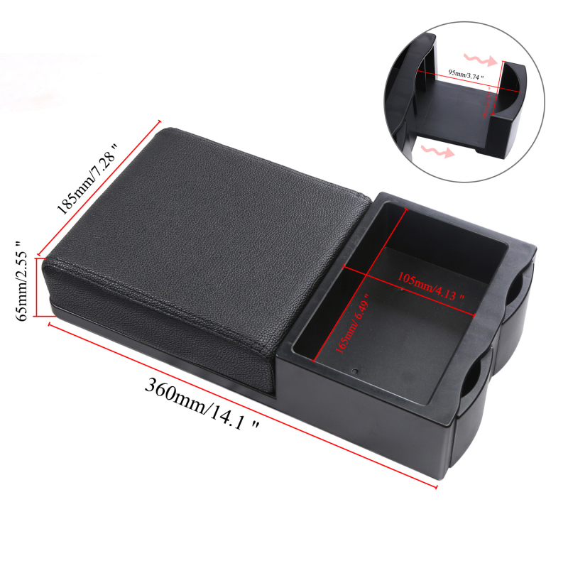 Automašīnas rokasbalsta kastes organizētājs ar salvetes kastīti un izvelkamu glāžu turētāju, plastmasa, modelis 3519, universāla saderība