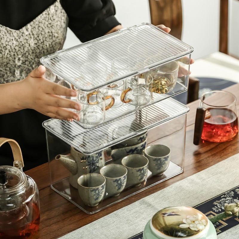 Prozirna PET kutija za čaj s poklopcem i brtvom, stackable stolni organizator