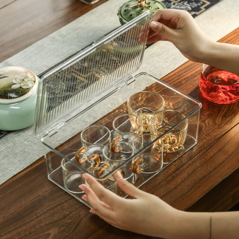Prozirna PET kutija za čaj s poklopcem i brtvom, stackable stolni organizator