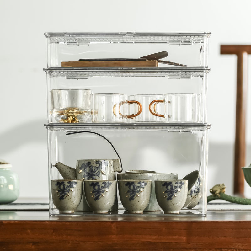 Prozirna PET kutija za čaj s poklopcem i brtvom, stackable stolni organizator