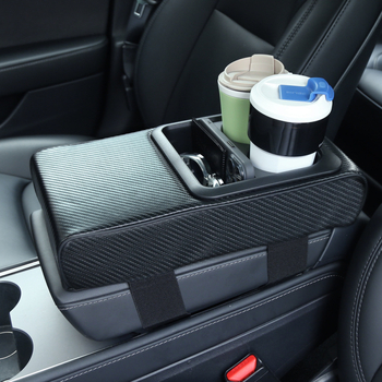 Ādas automašīnas elkoņa atbalsta līdzeklis ar krūzes turētāju un uzglabāšanas nodalījumu, universāls, zīmols sumu