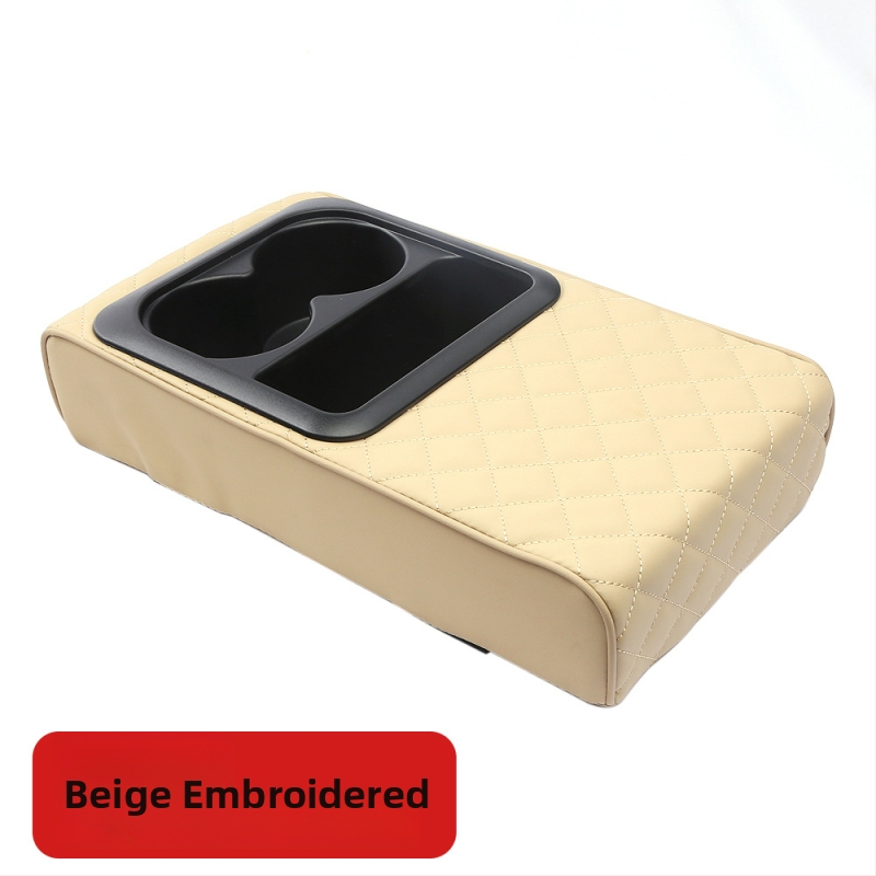 Ādas automašīnas elkoņa atbalsta līdzeklis ar krūzes turētāju un uzglabāšanas nodalījumu, universāls, zīmols sumu