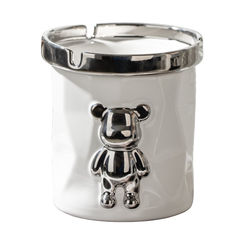 Porcelanski pepelnjak u obliku medvjeda s lijevkom, za dom i auto, Famous Art Ceramics, prilagodljiv s tiskanim logom