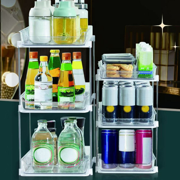 Stojan na poháre na stole s dvojposchodovým systémom, priehľadný, plastový, model JN-501, kód produktu JN-50, viacúčelový, moderný minimalistický štýl