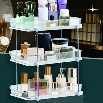 Stojan na poháre na stole s dvojposchodovým systémom, priehľadný, plastový, model JN-501, kód produktu JN-50, viacúčelový, moderný minimalistický štýl