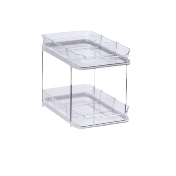 Stojan na poháre na stole s dvojposchodovým systémom, priehľadný, plastový, model JN-501, kód produktu JN-50, viacúčelový, moderný minimalistický štýl