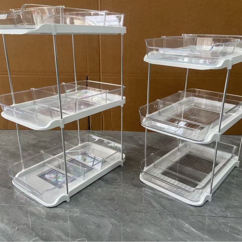 Stojan na poháre na stole s dvojposchodovým systémom, priehľadný, plastový, model JN-501, kód produktu JN-50, viacúčelový, moderný minimalistický štýl
