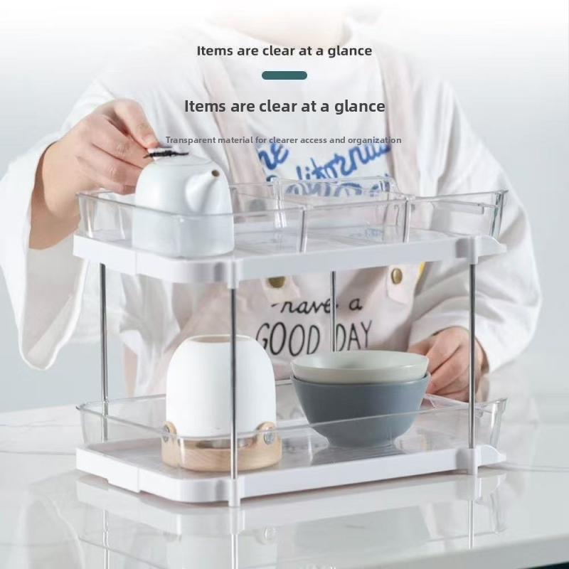 Datora galda divpakāpju caurspīdīgs glāžu turētājs – plastmasas, modelis JN-501, preces kods JN-50, daudzfunkcionāls, mūsdienīgs minimālisma stils