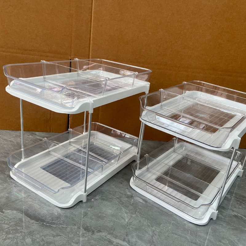 Stojan na poháre na stole s dvojposchodovým systémom, priehľadný, plastový, model JN-501, kód produktu JN-50, viacúčelový, moderný minimalistický štýl