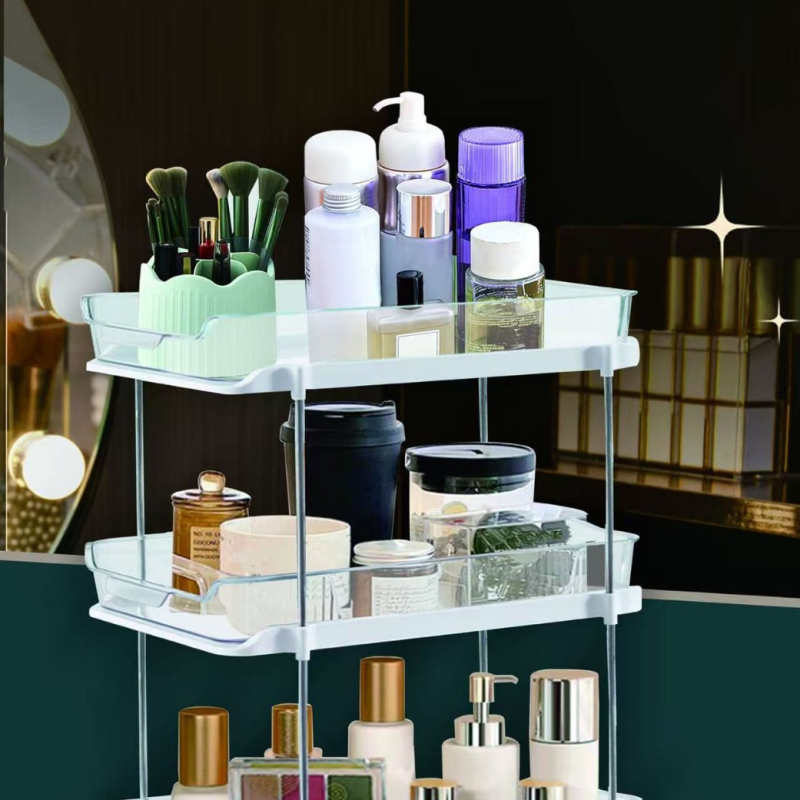 Stojan na poháre na stole s dvojposchodovým systémom, priehľadný, plastový, model JN-501, kód produktu JN-50, viacúčelový, moderný minimalistický štýl