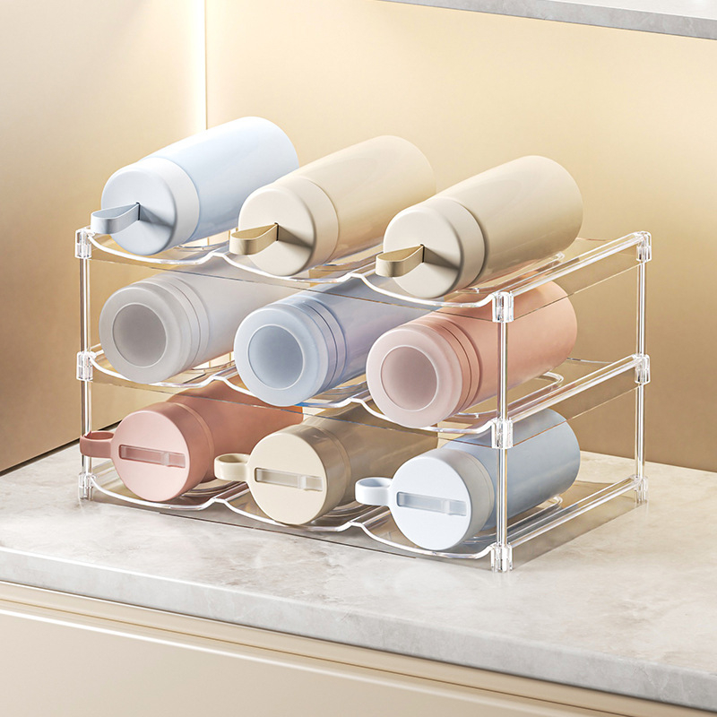 Raft tri-etajat pentru pahare din PET — Organizator de birou, mobil, multifuncțional pentru living, dormitor și spațiu de lucru