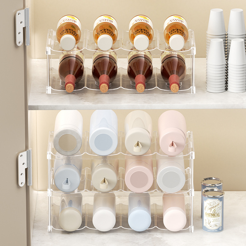 Raft tri-etajat pentru pahare din PET — Organizator de birou, mobil, multifuncțional pentru living, dormitor și spațiu de lucru