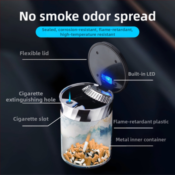 FOGSON automobilová popolník s viečkom a LED, kovový, prenosný, viacfunkčný, skladovanie