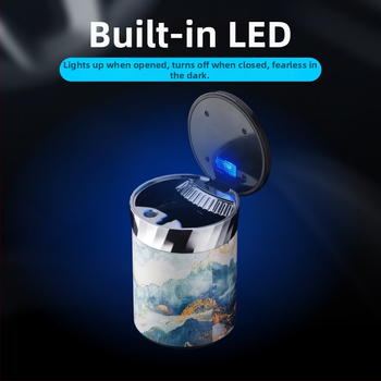 FOGSON automobilová popolník s viečkom a LED, kovový, prenosný, viacfunkčný, skladovanie