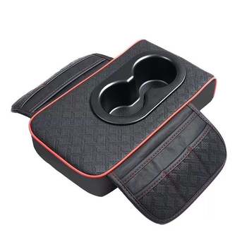 Ādas universālais automašīnas elkoņa balsts ar pudeles turētāju un uzglabāšanas somu, palielināts elkoņa atbalsts, modelis 03, svars 350 g, preces kods R2502