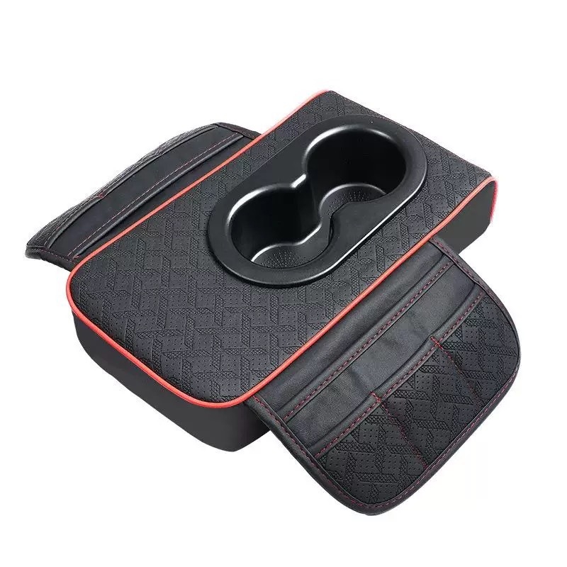 Ādas universālais automašīnas elkoņa balsts ar pudeles turētāju un uzglabāšanas somu, palielināts elkoņa atbalsts, modelis 03, svars 350 g, preces kods R2502