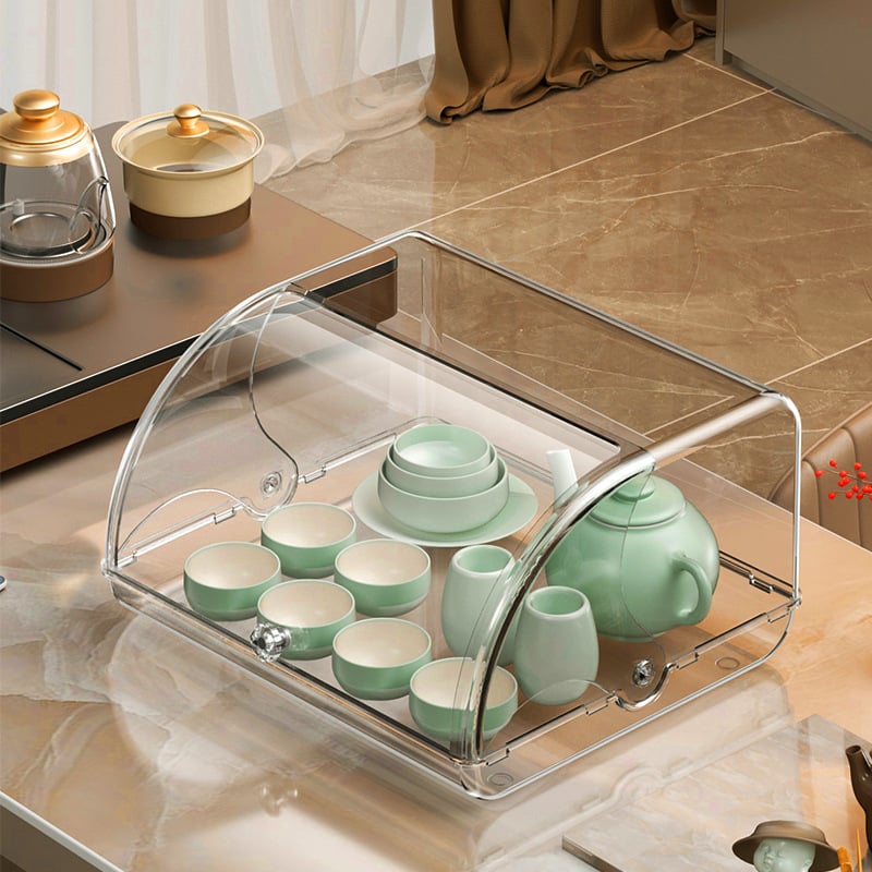 Box na čajový servis s výklopným vekom, PET plast, model 2324, prachotesný, možnosť tlače loga, spracovanie na zákazku k dispozícii