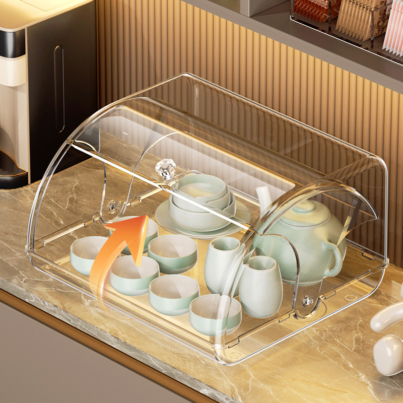 Box na čajový servis s výklopným vekom, PET plast, model 2324, prachotesný, možnosť tlače loga, spracovanie na zákazku k dispozícii