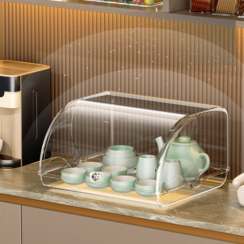 Box na čajový servis s výklopným vekom, PET plast, model 2324, prachotesný, možnosť tlače loga, spracovanie na zákazku k dispozícii