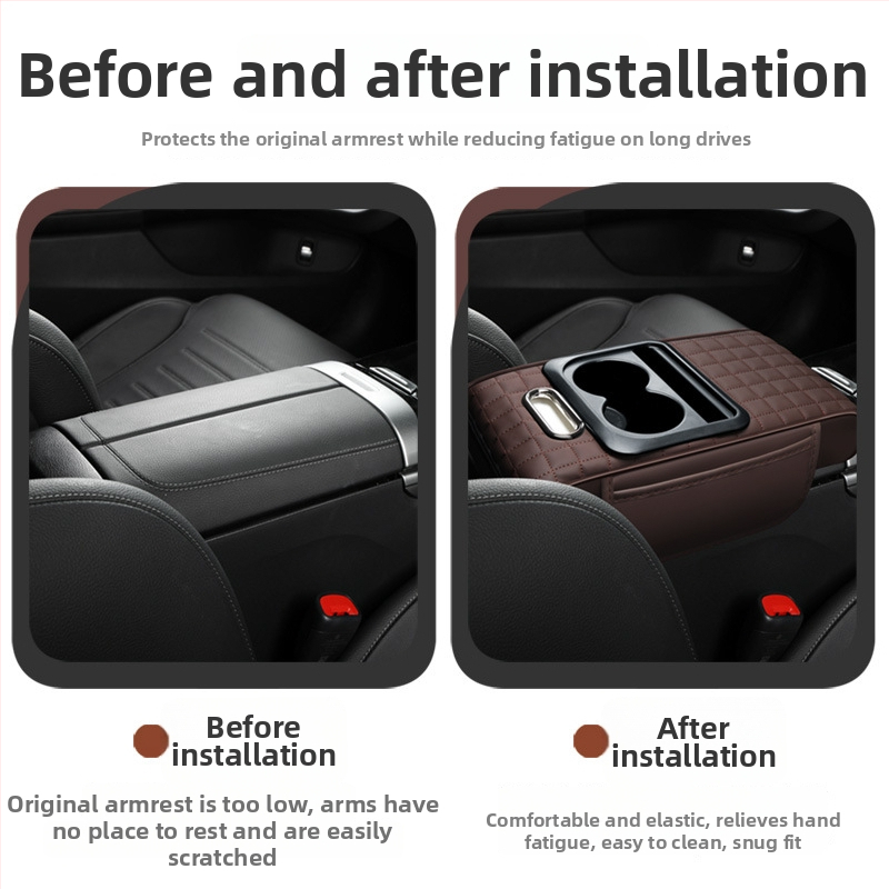 Kožená zdvíhacia podložka pod lakťu do auta s boxom na vreckovky – viacúčelový piatich v jednom; značka Aden gulf; pôvod Taizhou, Zhejiang; univerzálna kompatibilita