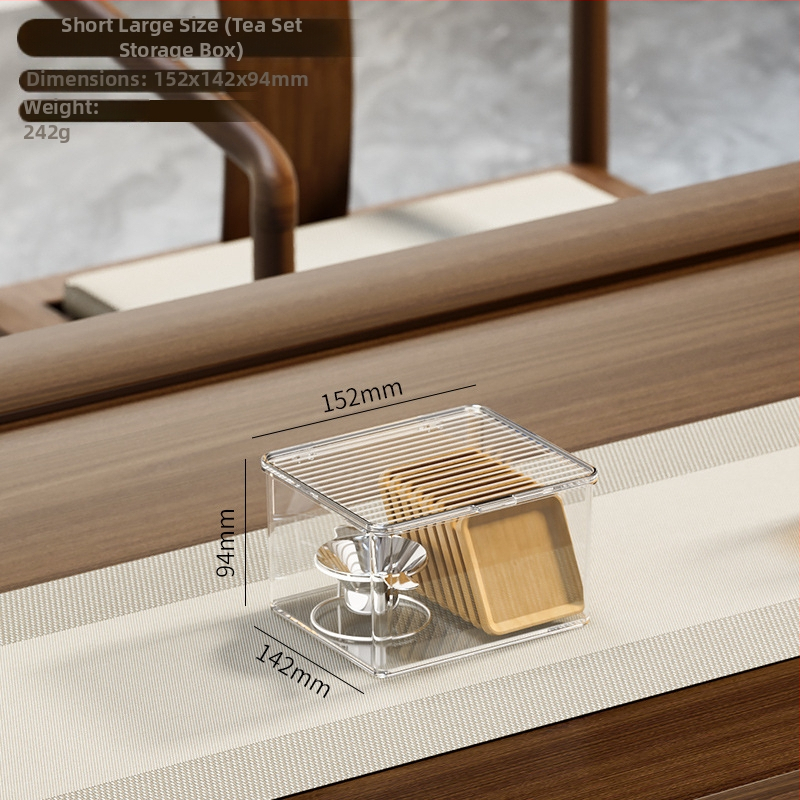 Škatuľka na skladovanie šálok na čaj so snímateľným vekom – prachotesný stolný organizér na čajovú súpravu, PET plast, viacúrovňové, kapacita 0.9-5.3 L