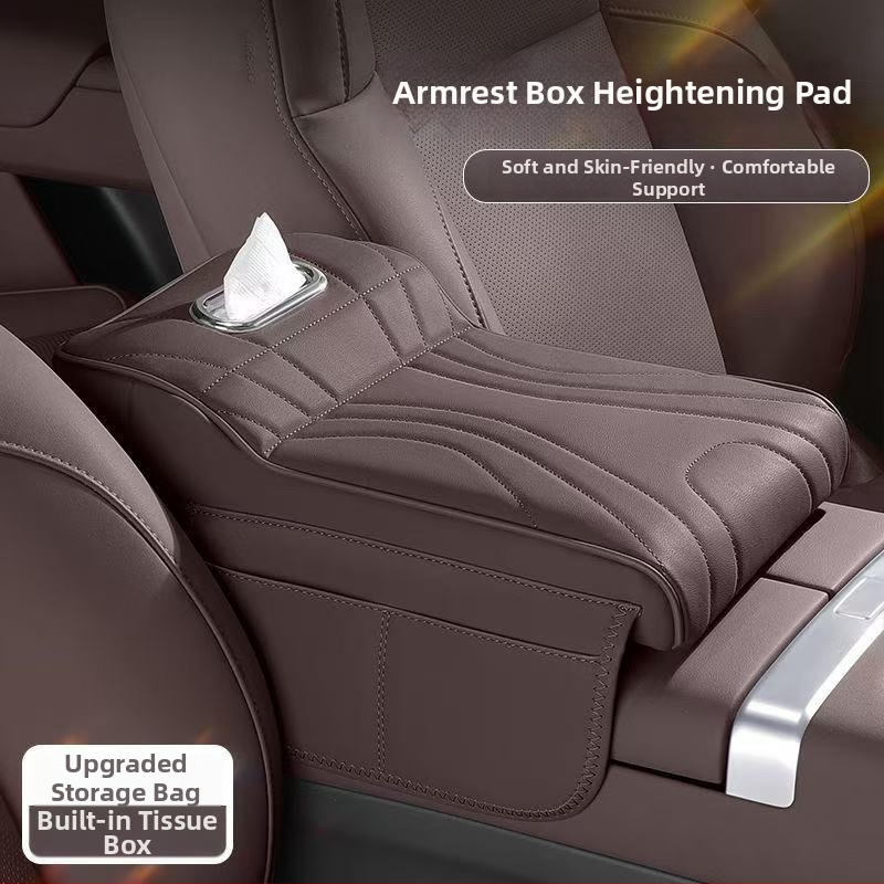 Automobiļa elkoņa atbalsts ar paceltu spilvenu — 3-1: salvetes kaste, aizsargājošs vāciņš un uzglabāšanas soma • āda • universāla saderība • 400 g • Zhejiang
