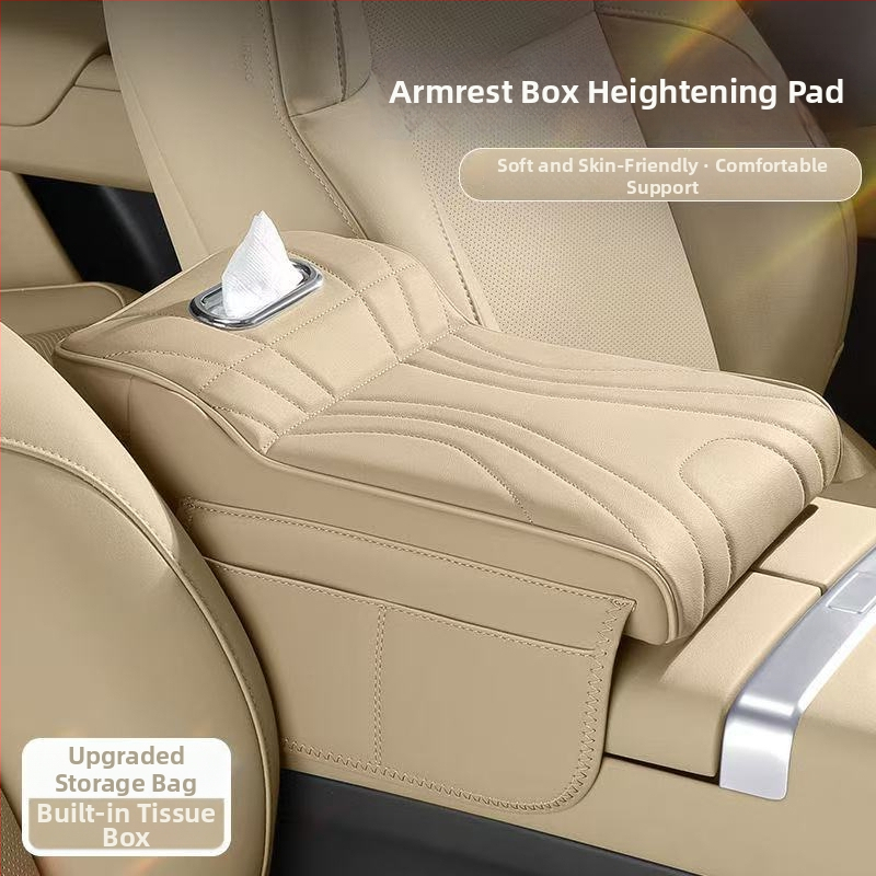 Automobiļa elkoņa atbalsts ar paceltu spilvenu — 3-1: salvetes kaste, aizsargājošs vāciņš un uzglabāšanas soma • āda • universāla saderība • 400 g • Zhejiang