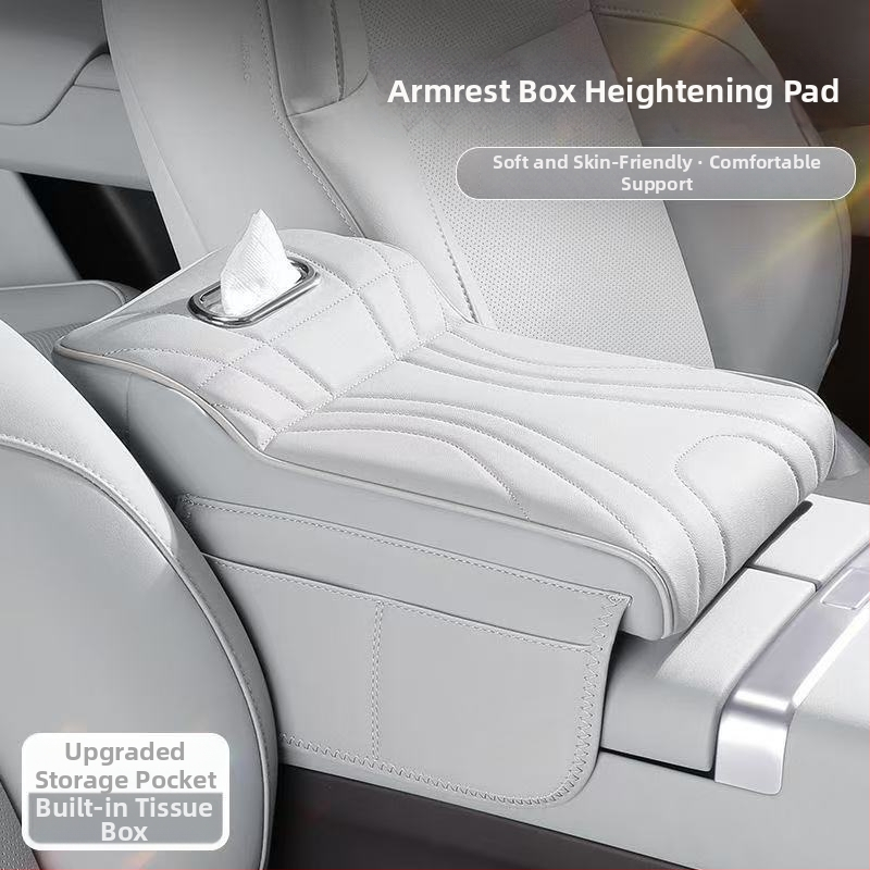 Automobiļa elkoņa atbalsts ar paceltu spilvenu — 3-1: salvetes kaste, aizsargājošs vāciņš un uzglabāšanas soma • āda • universāla saderība • 400 g • Zhejiang
