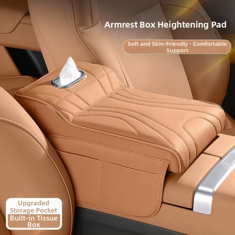 Automobiļa elkoņa atbalsts ar paceltu spilvenu — 3-1: salvetes kaste, aizsargājošs vāciņš un uzglabāšanas soma • āda • universāla saderība • 400 g • Zhejiang