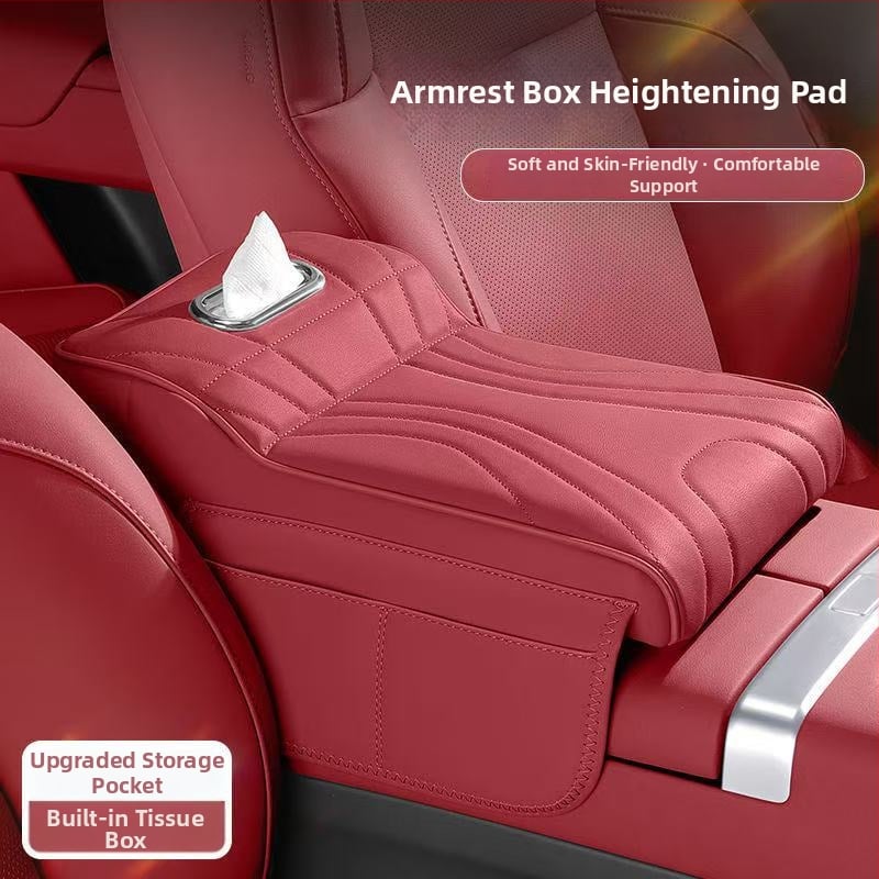 Automobiļa elkoņa atbalsts ar paceltu spilvenu — 3-1: salvetes kaste, aizsargājošs vāciņš un uzglabāšanas soma • āda • universāla saderība • 400 g • Zhejiang