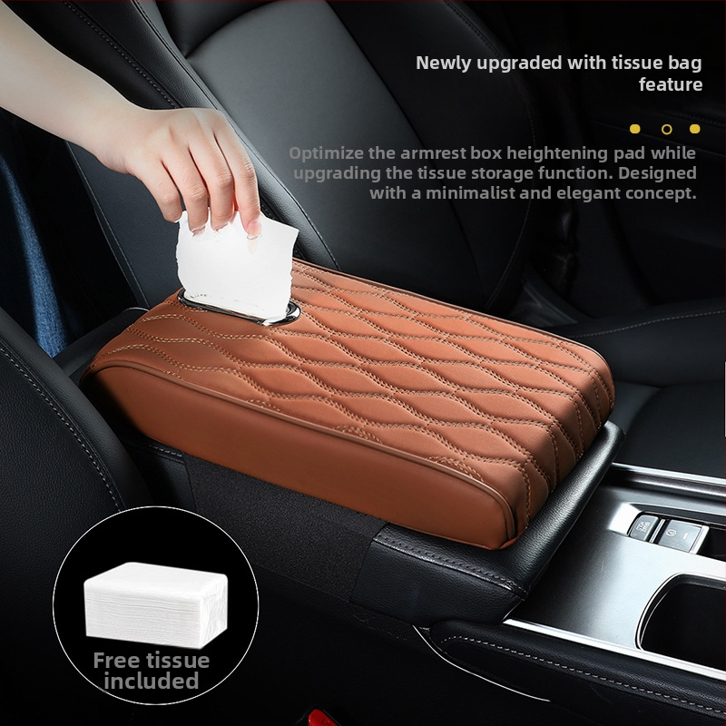 Ādas auto rokas balsts ar salvetes turētāju – universāla saderība, pielāgošana pēc pasūtījuma, privātās etiķetes atļauja