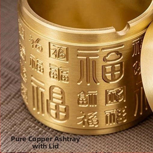 Meďný popolník s viečkom, vyrezávané detaily, model 985, kód produktu F98T69JS7M78T9