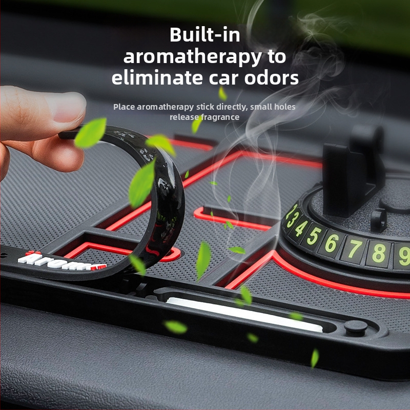 Automobilinis priešslydint kilimėlis 4-in-1 su telefono laikikliu, prietaisų skydelio ir vairo laikikliais, laikymo skyrius, PVC medžiaga