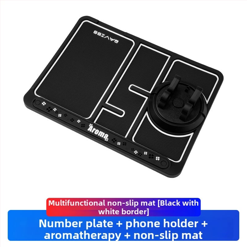 Automobilinis priešslydint kilimėlis 4-in-1 su telefono laikikliu, prietaisų skydelio ir vairo laikikliais, laikymo skyrius, PVC medžiaga