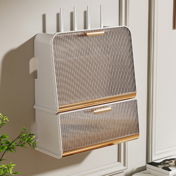 Box na ukladanie smerovača s viečkom, 5 priehradkami, na stenu, prachotesný plastový organizér pre káble a set-top box