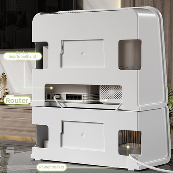 Box na ukladanie smerovača s viečkom, 5 priehradkami, na stenu, prachotesný plastový organizér pre káble a set-top box