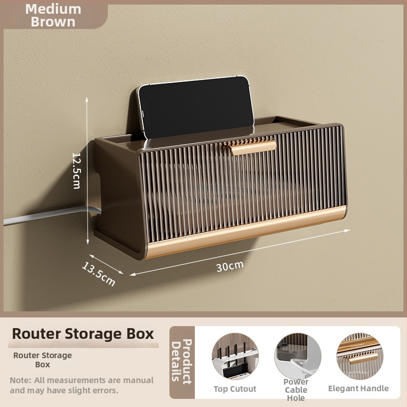 Box na ukladanie smerovača s viečkom, 5 priehradkami, na stenu, prachotesný plastový organizér pre káble a set-top box