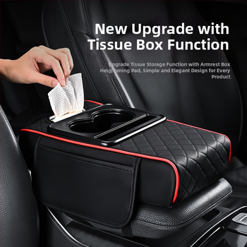 Universāla ādas auto roku balsts ar pacēlumu un četrām funkcijām: uzglabāšanas kabatiņa, salvetēm nodalījums, centrālais krūžu turētājs; svars 450 g