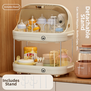 Dviejų sluoksnių puodelių laikymo stovas su dangčiu, atsparus dulkėms, iš plastiko, surenkamas, tinkamas virtuvei ar stalui