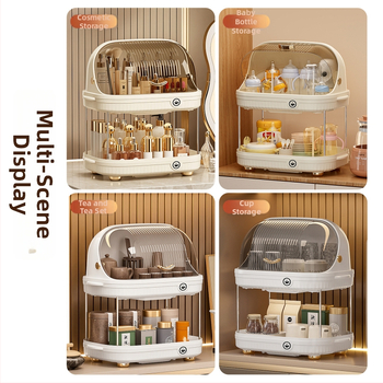 Dviejų sluoksnių puodelių laikymo stovas su dangčiu, atsparus dulkėms, iš plastiko, surenkamas, tinkamas virtuvei ar stalui