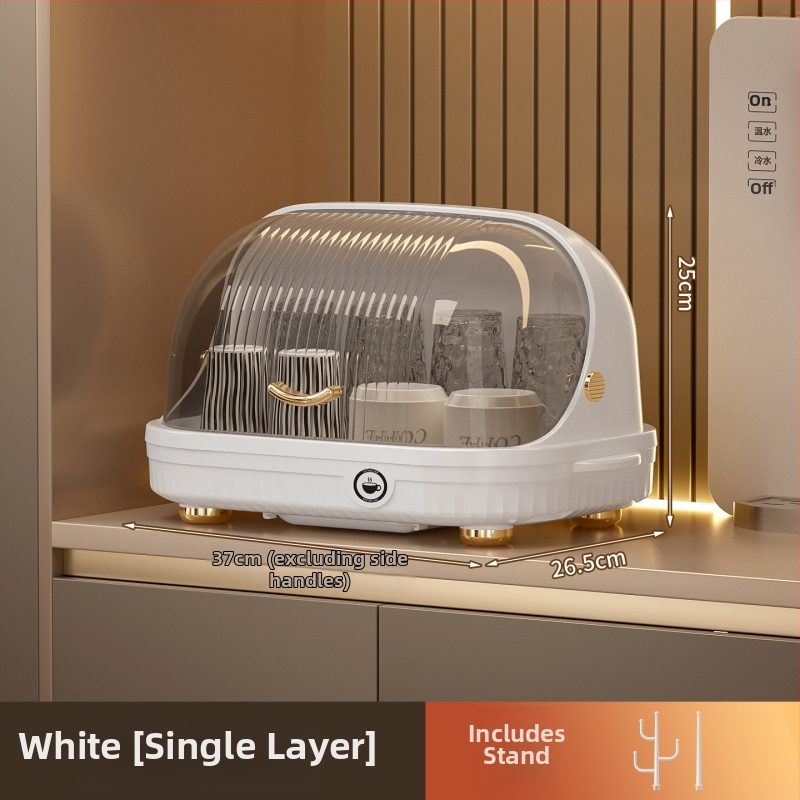 Dviejų sluoksnių puodelių laikymo stovas su dangčiu, atsparus dulkėms, iš plastiko, surenkamas, tinkamas virtuvei ar stalui