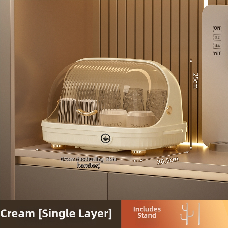 Dviejų sluoksnių puodelių laikymo stovas su dangčiu, atsparus dulkėms, iš plastiko, surenkamas, tinkamas virtuvei ar stalui