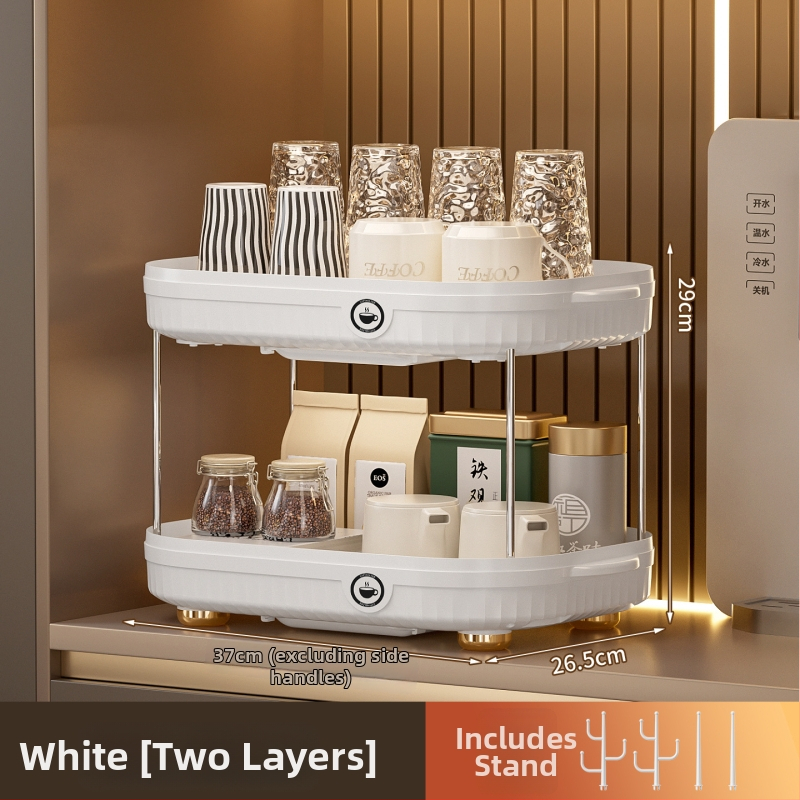 Dviejų sluoksnių puodelių laikymo stovas su dangčiu, atsparus dulkėms, iš plastiko, surenkamas, tinkamas virtuvei ar stalui