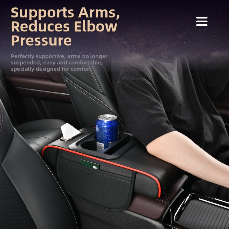 Daudzfunkcionāla automašīnas rokas balsta kaste ar paceltu zvaigžņu debesu augšdaļu, vienkāršota versija ar pudeles turētāju, salvetēm un telefona kabatu. Piemērots visiem transportlīdzekļu veidiem. Materiāls: āda; Modeļa numurs: Starry Sky Top Simplified 