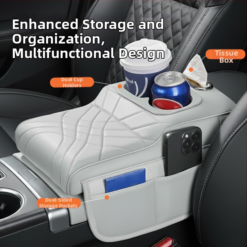 Ādas rokas balsta augstinoša plāksne centrālajai konsolei - Modelis 001, universāla saderība, svars 450 g